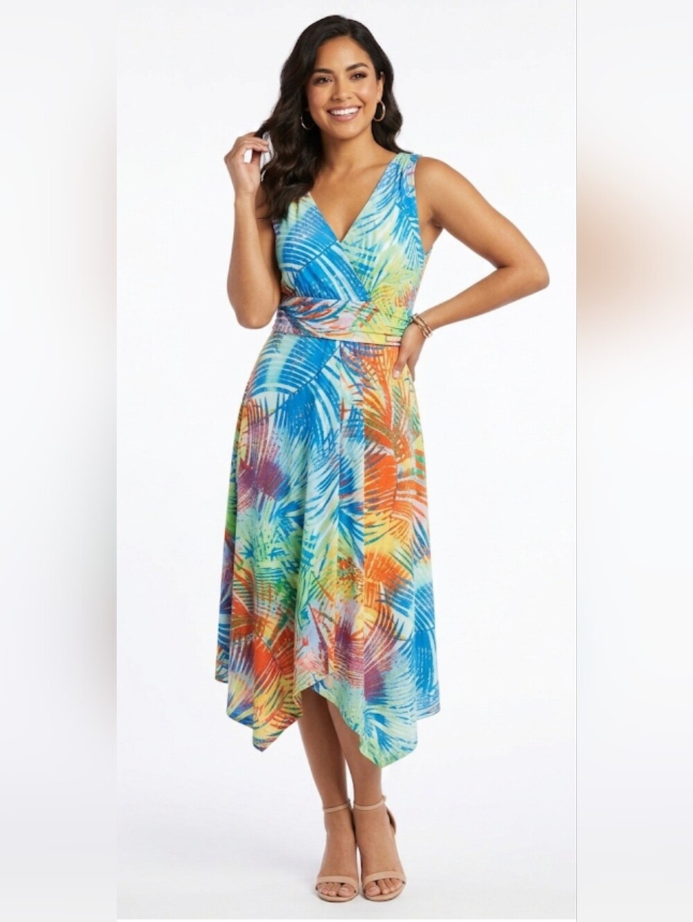 PAPPAGALLO Tangerine Multicolor Sleeveless Maxi Dress, Size M.